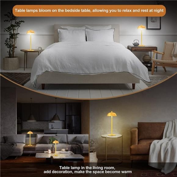 Rechargeable Cordless Table Lamp,5200mAh Battery Dimmable Outdoor Portable(Gold) - Picture 3 of 6